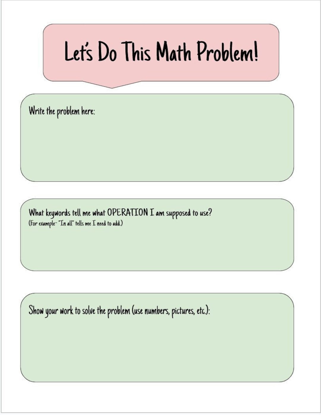 Math Word Problem Template - Etsy