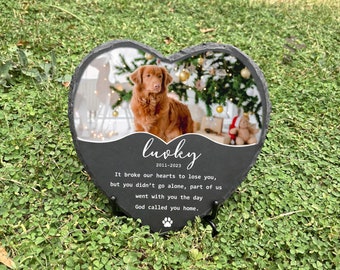Personalized Pet Memorial Stone Gift with Photo, Customized Pet Memorial Gifts for Loss of Dog Cat, Pet Grave Marker Headstone (Heart 3)