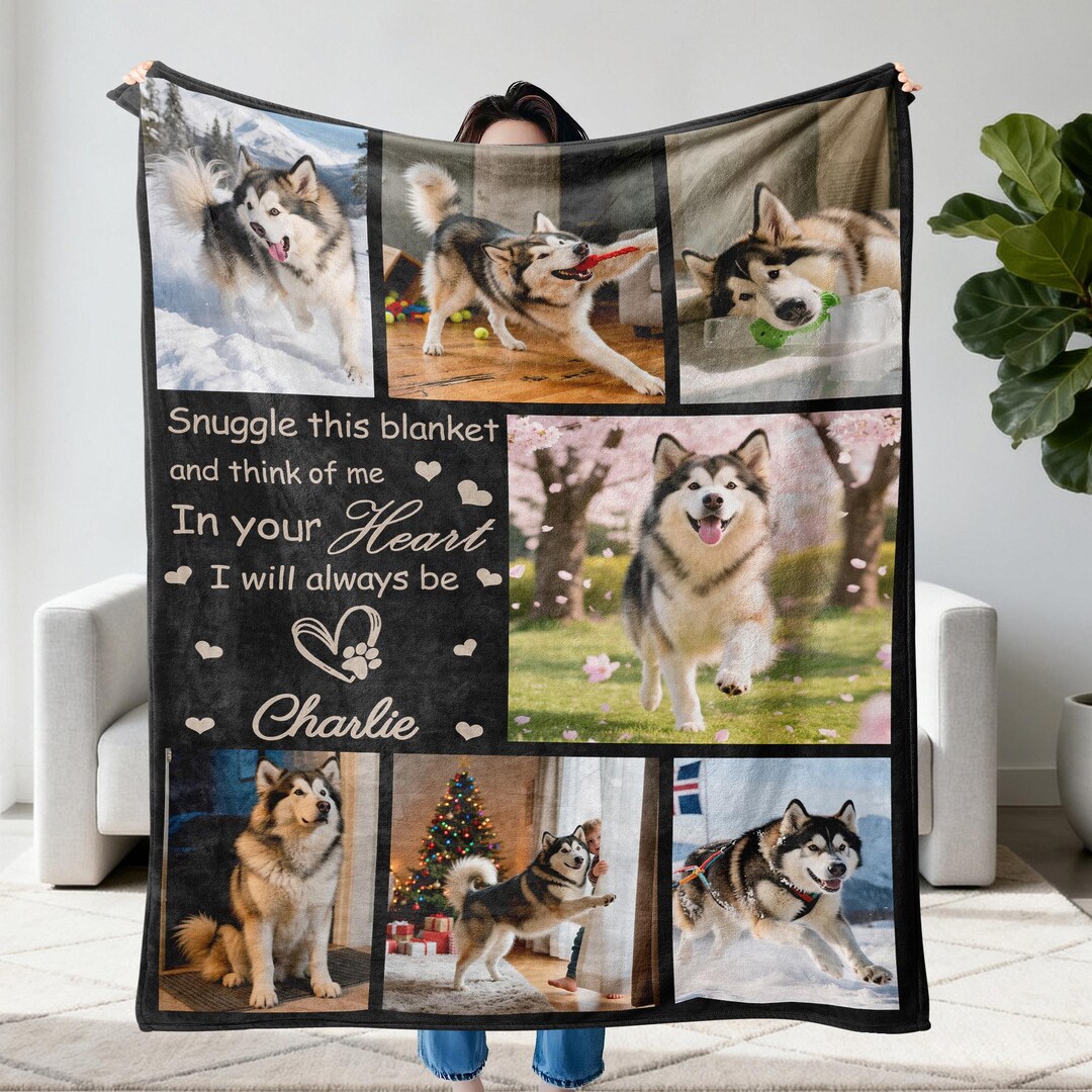 Personalized Pet 1-8 Photos Blanket: Custom Dog Cat Loss Memorial Gift ...