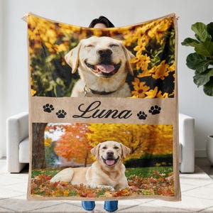 Personalized Pet Photo & Name Blanket, Custom Picture Keepsake Gift for Dog Cat Lover Owners