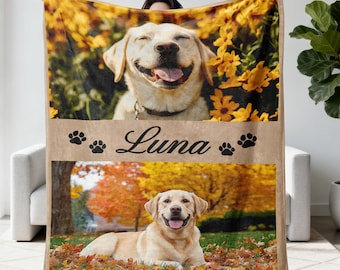 Personalized Pet Photo & Name Blanket, Custom Picture Keepsake Gift for Dog Cat Lover Owners