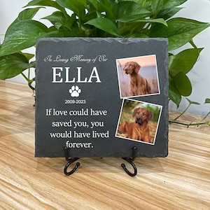 Personalized Pet Memorial Stone Slate with 2 Photos, Custom Dog Memorial Gift, Pet Loss Gift for Dog Cat Lover, Pet Headstone Grave Maker