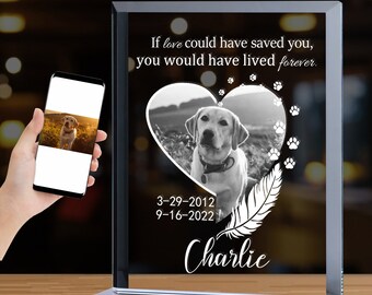 Personalized Pet Glass Picture Frames, Custom Pet Photo Glass Engraved, Dog Grave Marker, Pet Portrait, Pet Memorial Gift, Dog Cat Loss, S3