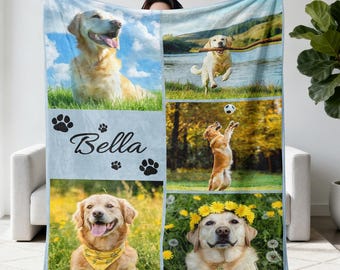 Dog Cat Blanket with 1-9 Photos, Customizable Picture Memorial Keepsake Gift for Pet Owner