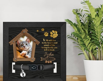 Cadre commémoratif personnalisé pour collier d'animal de compagnie, cadre photo perte de chat, support pour collier de chat, cadeaux de sympathie pour animal de compagnie, souvenir d'animal de compagnie, écran de bureau mural 3