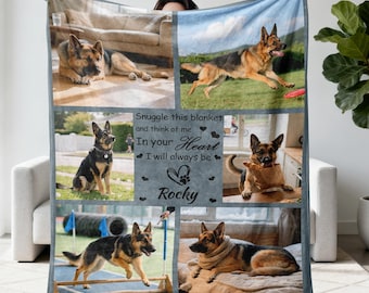 Memorial Pet Photo Blanket, Custom Dog Remembrance Loss Gift for Dog Mom Dad