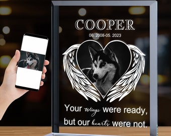 Personalized Pet Glass Picture Frames, Custom Pet Photo Glass Engraved, Dog Grave Marker, Pet Portrait, Pet Memorial Gift, Dog Cat Loss, S1