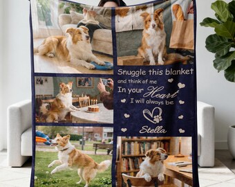Dog Cat Memorial Photo Blanket, Pet Loss Memory Remembrance Gifts for Dog Lover