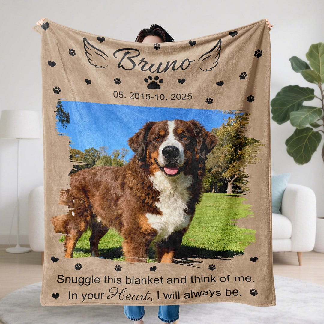 Personalized Dog Memorial Photo Blanket: Custom Pet Loss Keepsake Gift ...