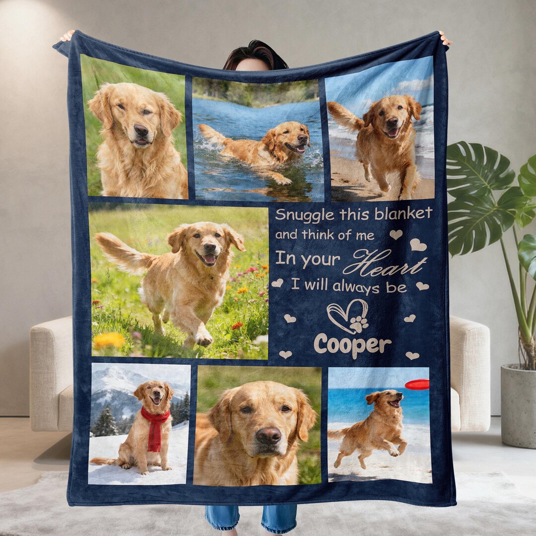Memorial Dog Cat Photo Blanket: Personalized Pet Loss Memory Gift for ...