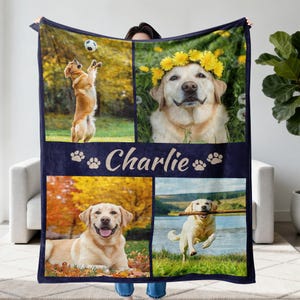 Dog Cat Picture Blanket, Custom Name Photo Blanket Collage, Memorial Pet Loss Keepsake Gift