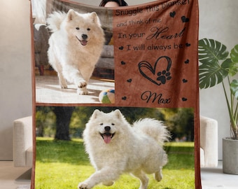 Dog Cat Memorial Photo Blanket, Pet Loss Sympathy Gift for Pet Owner Lover