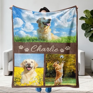 Dog Cat Picture Blanket, Personalized Name Photo Blanket Collage, Memorial Pet Loss Keepsake Gift