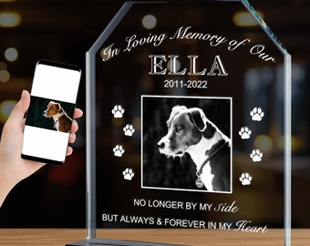 Personalized Pet Memorial Gift, Custom Pet Photo Glass Engraved, Pet Portrait, Dog Memorial, Pet Grave Marker, Dog Cat Loss Sympathy Gift