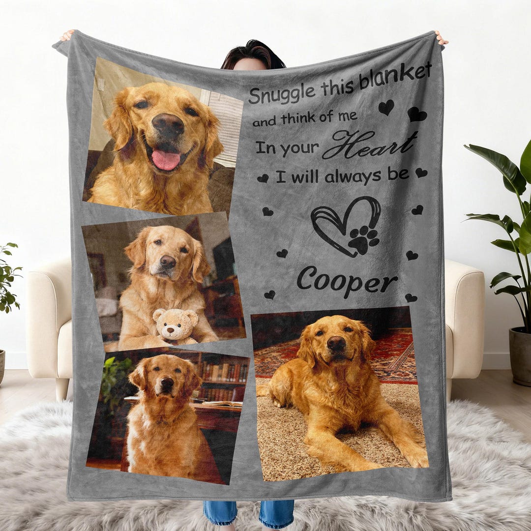 Personalized Pet Memorial Photo Blanket, Dog Cat Loss Memory ...
