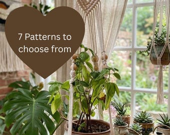Colgadores de plantas de macramé estilo boho hechos a mano con cuentas de madera (7 diseños) Listos para enviar