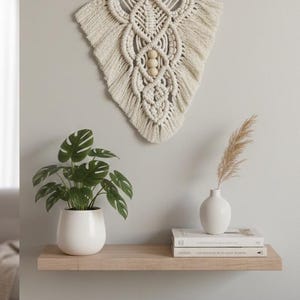 Macramé Fiber Art Leaf / Feather Wall Hanging – Custom Two-Tone Boho Decor