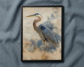 Heron Art: Echoes of the Wild Wildlife Digital Watercolor Painting (Digital Download)