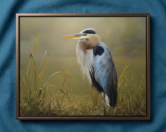 Heron Bird Prints: Whispers of the Wetlands Wildlife Photorealistic Digital Painting DIY Downloadable and Printable Wall Art