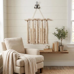 Artisanal Macramé and Driftwood Wall Hanging | Bohemian Rustic Style Home Decor