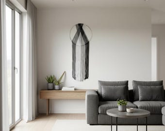 Tapiz de macramé monocromático moderno - Arte geométrico degradado