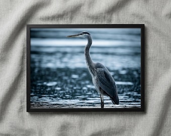 Heron Art Print: The Great Blue’s Vigil Wildlife Photorealistic Digital Painting DIY Downloadable and Printable Wall Art Prints