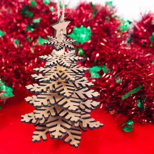 3D Wooden Christmas Tree made from Snowflakes - Laser Cut Ornament