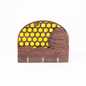 Beehive and honeycomb - Custom Laser Engraved Key Hanger with Resin