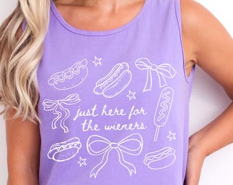 USA Hot Dog Comfort Colors® Tank Top, Hot Dog 4th of July Tank, Just Here For the Wieners Tank Top, USA 4th of July America Shirt, America