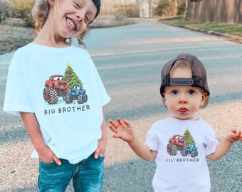 Matching Brother Christmas Shirts: Monster Truck Big Brother Little Brother Shirts for Holidays