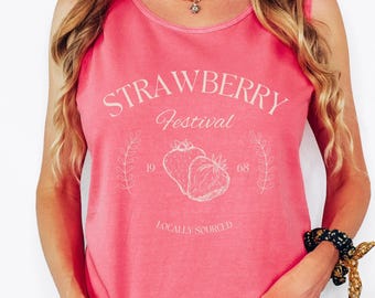 Camiseta sin mangas Strawberry Vintage Comfort Colors®, camiseta sin mangas Strawberry Festival Cottagecore, camisetas sin mangas Strawberry Comfort Colors® Summer Fruit
