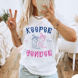 Keeper of the Gender Comfort Colors® Shirt, Gender Reveal Party Shirts, Boots or Bows Baby Shower Reveal Shirt, Gender Keeper Reveal T-Shirt