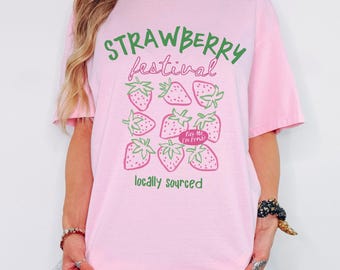 Retro Strawberry Comfort Colors® Shirt, Strawberry Festival Farmers Market Shirt, Strawberry Cottagecore Tee, Summer Fruit Strawberry Tshirt