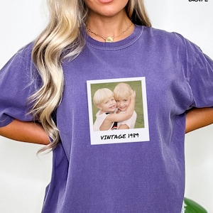 Custom Year 90s Vintage Comfort Colors® Shirt, Custom Polaroid Photo Shirt with Year, Personalized Photo Shirt, Custom Year Birthday Shirt