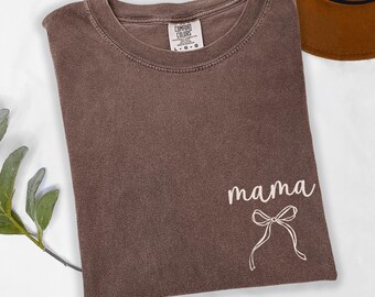Mama Bow Comfort Colors® Shirt, Custom Coquette Bow Mama Shirt, Girly Mama Tshirt, Mothers Day Gift, Custom Bow Mama Shirt for Birthday