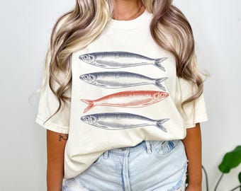 Fishing Comfort Colors® Shirt, Fisherman Aesthetic Graphic Tee, Sardines Shirt, Vintage Fish Shirt, Retro Fisherman Shirt, Sardine Lover Tee