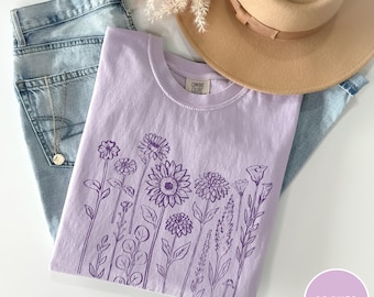 Vintage Pressed Flowers Comfort Colors® Shirt, Boho Cottagecore Flower Tee, Botanical Floral Wildflowers T-shirt Floral Gardening Gift Shirt
