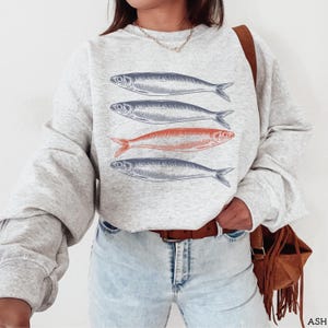 Sardine Sweatshirt, Fisherman Aesthetic Sweatshirt, Coastal Sweatshirt, Fishing Lover Sweatshirt, Vintage Fish Sweatshirt, Trendy Crewneck