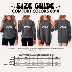 K&ouml;nnte beinhalten: Gr&ouml;&szlig;entabelle f&uuml;r ein schweres Langarmshirt. Die Tabelle zeigt die Ma&szlig;e in Zoll f&uuml;r Breite, L&auml;nge und &Auml;rmell&auml;nge f&uuml;r die Gr&ouml;&szlig;en S, M, L, XL, 2XL und 3XL.