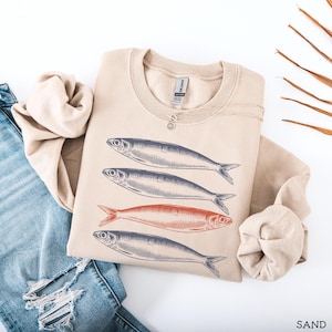 Vintage Fish Sweatshirt, Sardine Sweatshirt, Fisherman Aesthetic Sweatshirt, Coastal Sweatshirt, Fishing Lover Sweatshirt, Trendy Crewneck