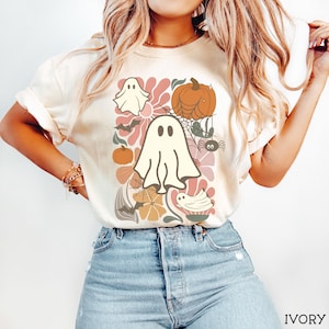 Boho Halloween Comfort Colors® Shirt, Boho Ghost Shirt, Floral Ghost Comfort Colors® Shirt, Cute Retro Halloween Shirt, Retro Ghost Shirt Ivory
