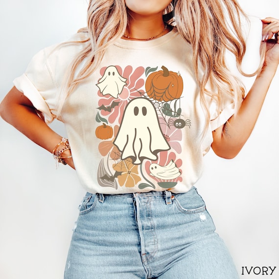 Boho Halloween Comfort Colors® Shirt, Boho Ghost Shirt, Floral Ghost Comfort Colors® Shirt, Cute Retro Halloween Shirt, Retro Ghost Shirt