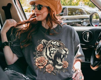 Vintage Tiger Comfort Colors® Shirt, Retro Tiger Shirt, Tiger Graphic Tee, Wild Animals Graphic Comfort Colors® Tee, Vintage Wild Tiger Tee
