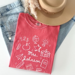 Custom Teacher Tshirt, Personalized Teacher Comfort Colors® Shirt, Teacher Gift for Teacher Appreciation, Back To School Gift Teacher Doodle