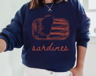 Sardines Sweatshirt, Fisherman Aesthetic Sweatshirt, Coastal Sweatshirt, Nautical Sweatshirt, Vintage Fishing Sweatshirt, Sardine Lover Gift