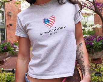 4th of July America Baby Tee, USA America Baby Tee, Patriotic y2k Usa Baby Tee, 4th of July Usa Shirt, America 1776 Shirt, Usa Y2k Clothing
