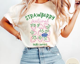 Strawberry Comfort Colors® Retro Shirt, Strawberry Festival Farmers Market Shirt, Strawberry Cottagecore Tee, Summer Fruit Strawberry Tshirt