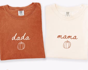 T-shirt « Une petite citrouille » pour le premier anniversaire, T-shirts assortis sur le thème de la citrouille pour le premier anniversaire, T-shirt « Maman petite citrouille », T-shirts pour le premier anniversaire en famille