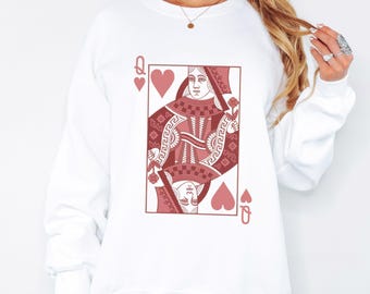 Queen of Hearts Boho Graphic Sweatshirt, Retro Queen Of Hearts Sweatshirt, Valentine Graphic Sweatshirt, Queen of Hearts Mothers Day Gift