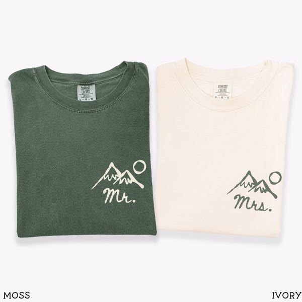 Custom Honeymoon Mountain Shirts Comfort Colors®, Mr and Mrs Honeymoon Camping Tee, Newlywed Honeymoon Tee, Honeymoon Mountain Camping Shirt